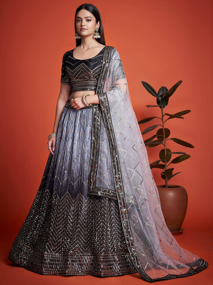 Tulsi Art Astonishing Black Sequins Chinon Reception Wear Lehenga Choli