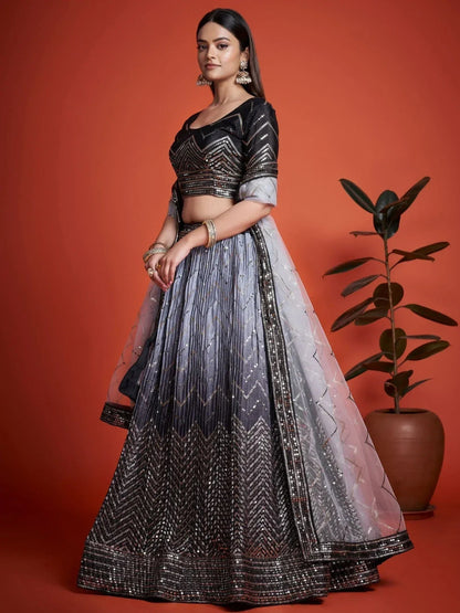 Tulsi Art Astonishing Black Sequins Chinon Reception Wear Lehenga Choli