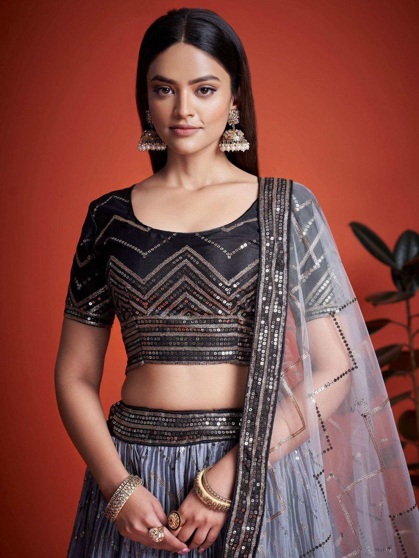 Tulsi Art Astonishing Black Sequins Chinon Reception Wear Lehenga Choli