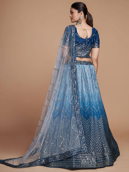 Tulsi Art Adorable Blue Sequins Chinon Sangeet Wear Lehenga Choli With Dupatta