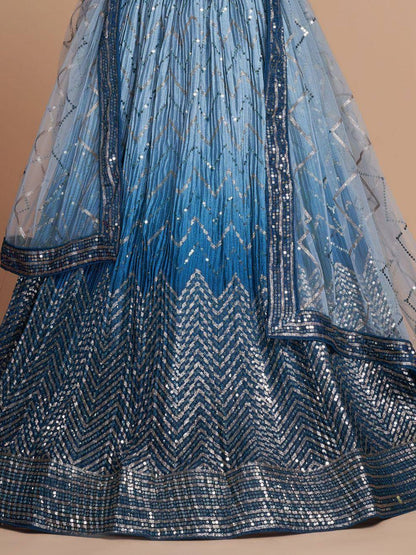 Tulsi Art Adorable Blue Sequins Chinon Sangeet Wear Lehenga Choli With Dupatta