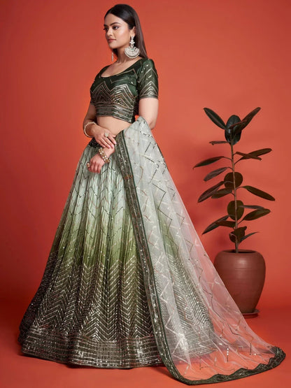 Tulsi Art Alluring Green Sequins Chinon Mehendi Wear Lehenga Choli With Dupatta