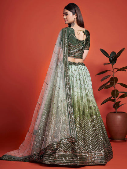 Tulsi Art Alluring Green Sequins Chinon Mehendi Wear Lehenga Choli With Dupatta
