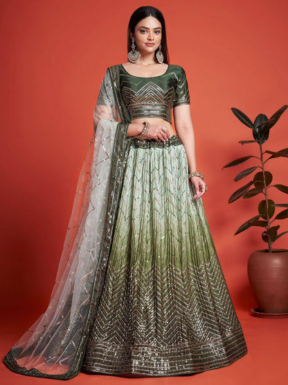 Tulsi Art Alluring Green Sequins Chinon Mehendi Wear Lehenga Choli With Dupatta