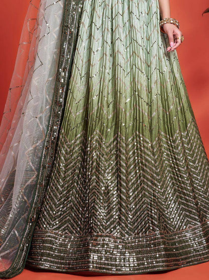 Tulsi Art Alluring Green Sequins Chinon Mehendi Wear Lehenga Choli With Dupatta