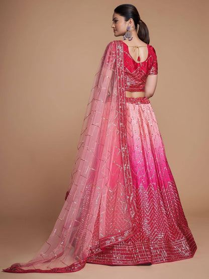 Tulsi Art Gorgeous Pink Sequins Chinon Bridesmaid Lehenga Choli With Dupatta