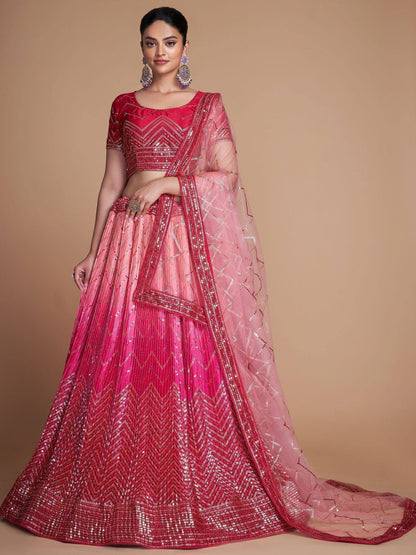 Tulsi Art Gorgeous Pink Sequins Chinon Bridesmaid Lehenga Choli With Dupatta