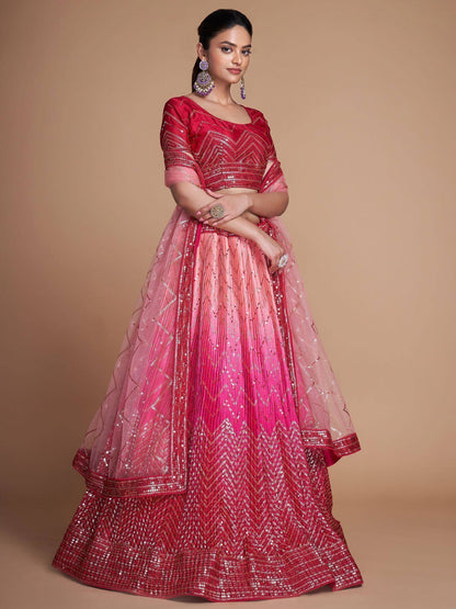 Tulsi Art Gorgeous Pink Sequins Chinon Bridesmaid Lehenga Choli With Dupatta