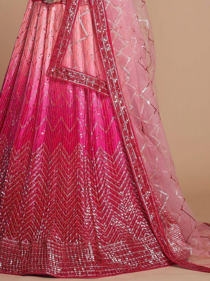 Tulsi Art Gorgeous Pink Sequins Chinon Bridesmaid Lehenga Choli With Dupatta