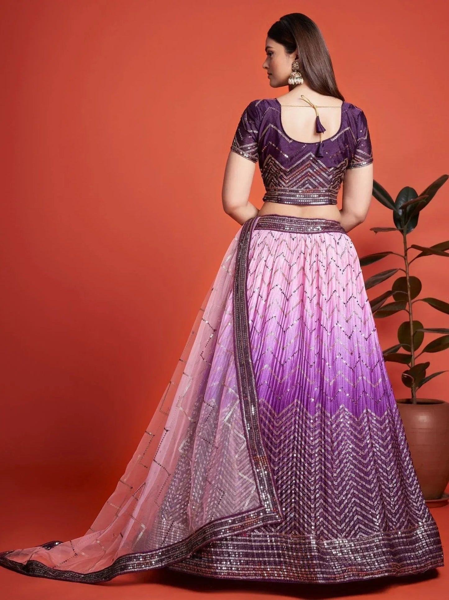 Tulsi Art Captivating Purple Sequins Chinon Function Wear Lehenga Choli