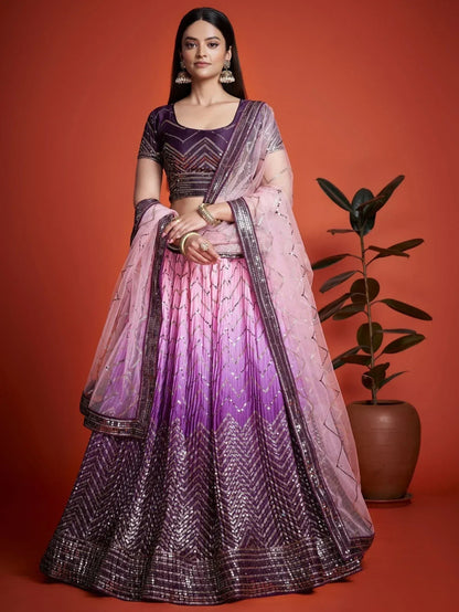 Tulsi Art Captivating Purple Sequins Chinon Function Wear Lehenga Choli