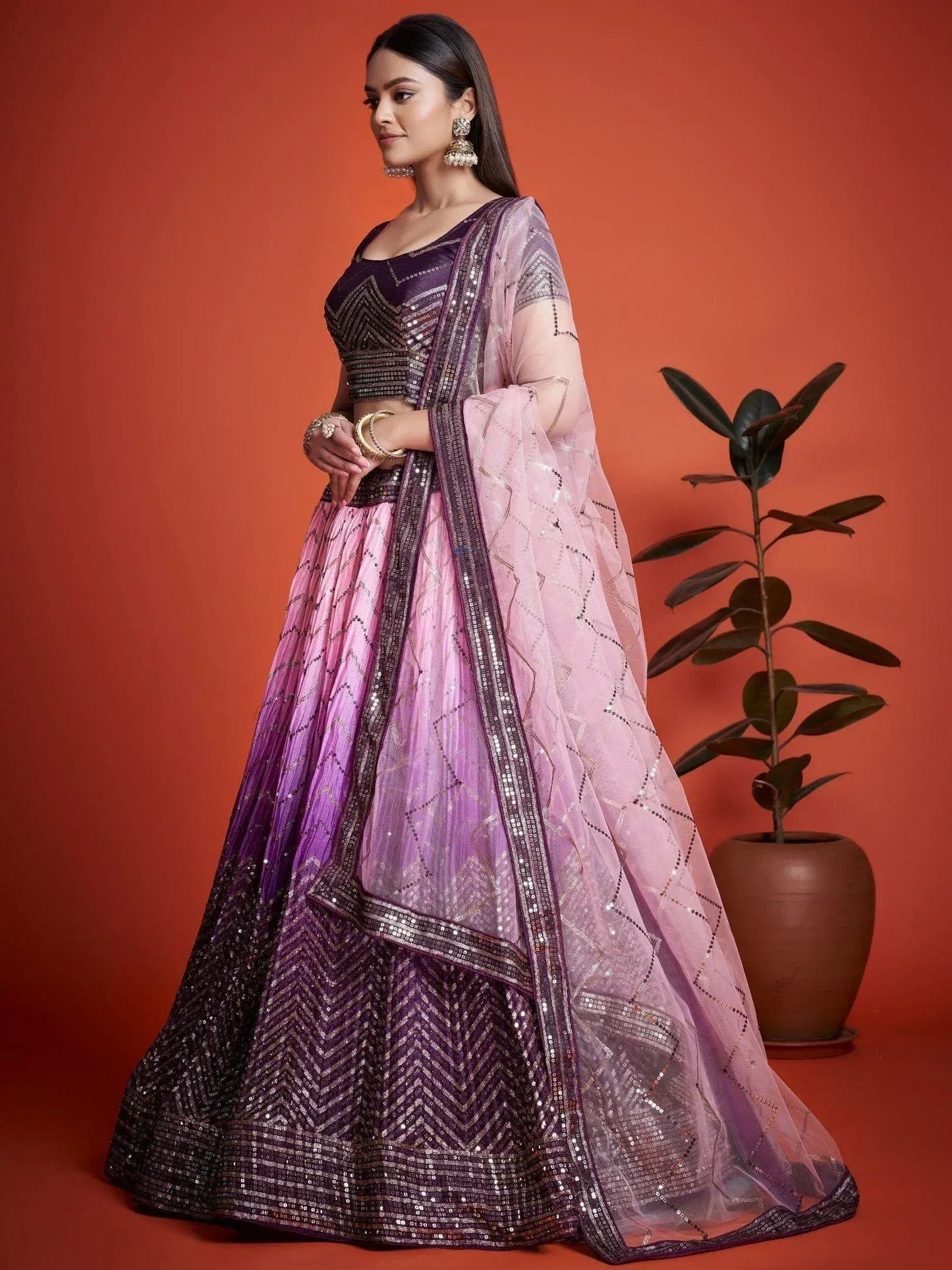 Tulsi Art Captivating Purple Sequins Chinon Function Wear Lehenga Choli