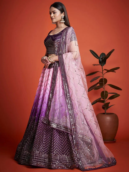 Tulsi Art Captivating Purple Sequins Chinon Function Wear Lehenga Choli