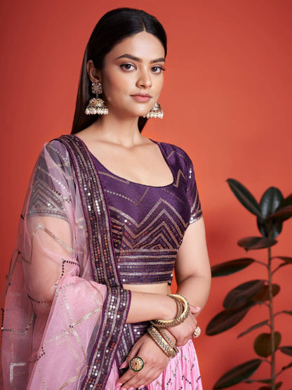 Tulsi Art Captivating Purple Sequins Chinon Function Wear Lehenga Choli