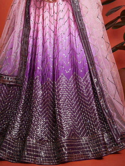 Tulsi Art Captivating Purple Sequins Chinon Function Wear Lehenga Choli