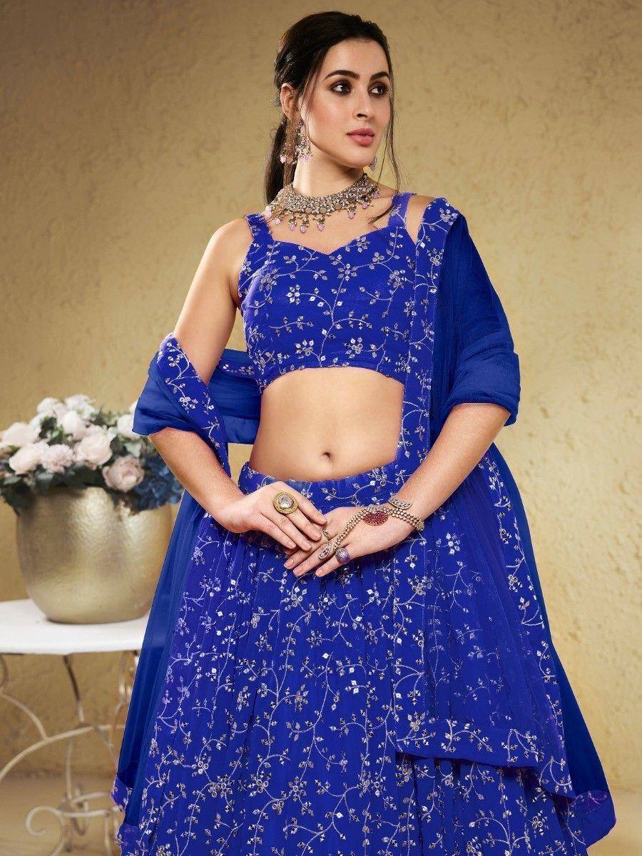Tulsi Art Wonderful Blue Embroidered Georgette Designer Lehenga Choli