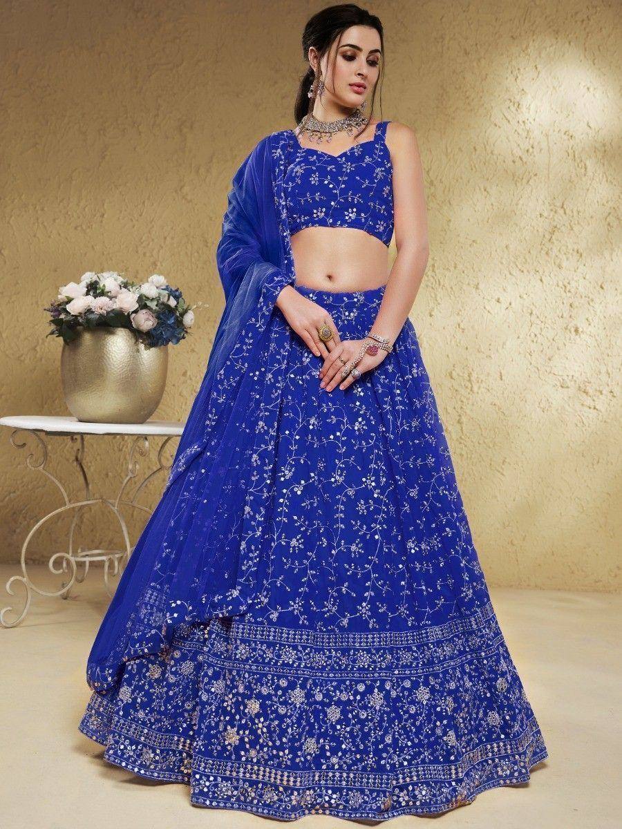 Tulsi Art Wonderful Blue Embroidered Georgette Designer Lehenga Choli