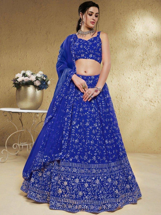 Tulsi Art Wonderful Blue Embroidered Georgette Designer Lehenga Choli