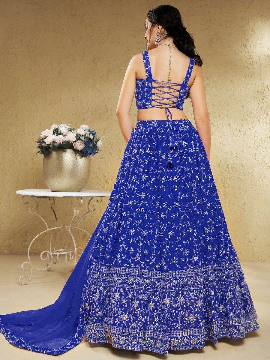 Tulsi Art Wonderful Blue Embroidered Georgette Designer Lehenga Choli