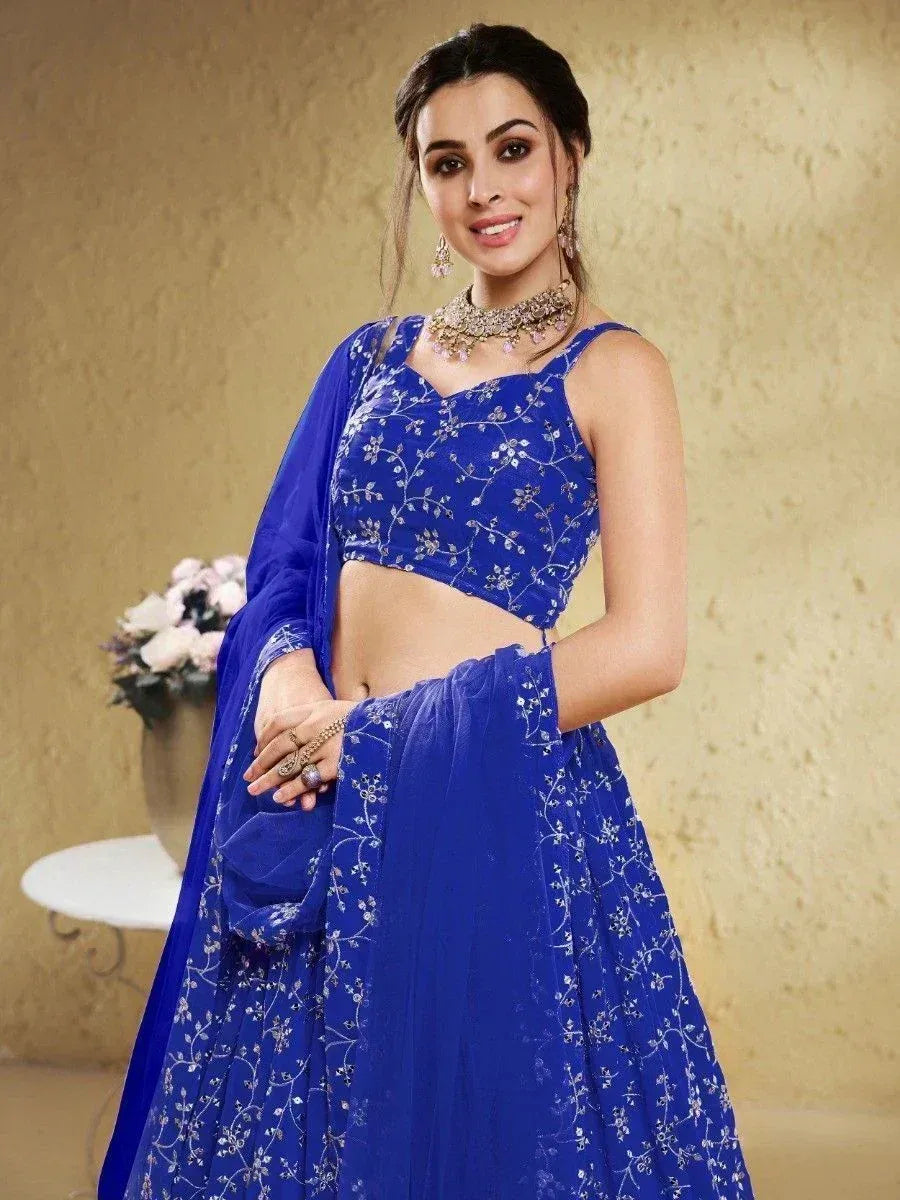 Tulsi Art Wonderful Blue Embroidered Georgette Designer Lehenga Choli