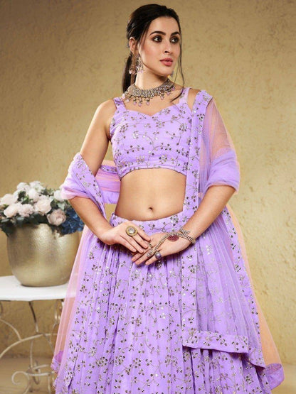 Tulsi Art Spectacular Lavender Embroidered Georgette Bridesmaid Lehenga Choli