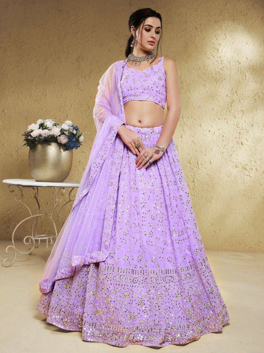 Tulsi Art Spectacular Lavender Embroidered Georgette Bridesmaid Lehenga Choli