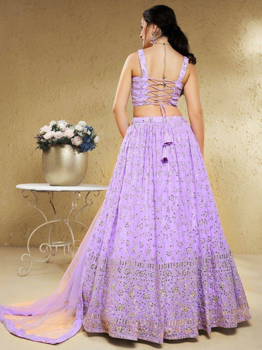 Tulsi Art Spectacular Lavender Embroidered Georgette Bridesmaid Lehenga Choli