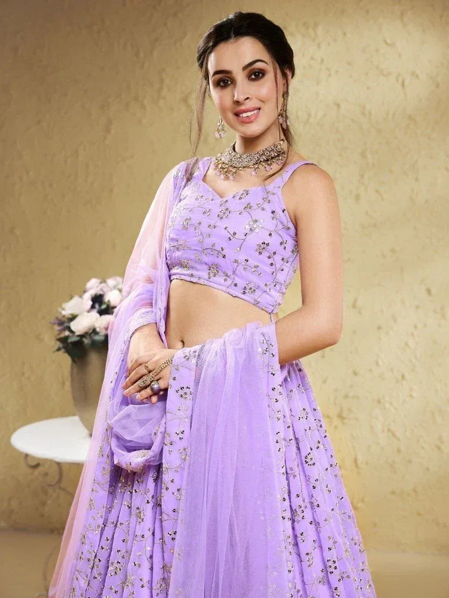 Tulsi Art Spectacular Lavender Embroidered Georgette Bridesmaid Lehenga Choli