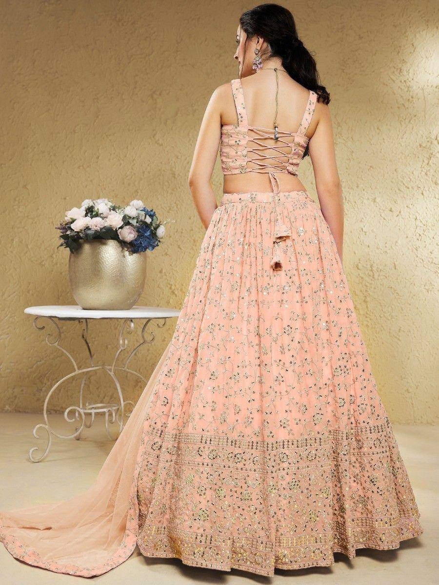 Tulsi Art Awesome Light Pink Embroidered Georgette Bridesmaid Lehenga Choli