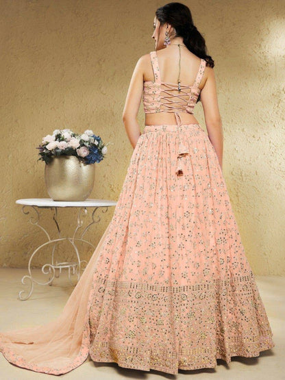 Tulsi Art Awesome Light Pink Embroidered Georgette Bridesmaid Lehenga Choli
