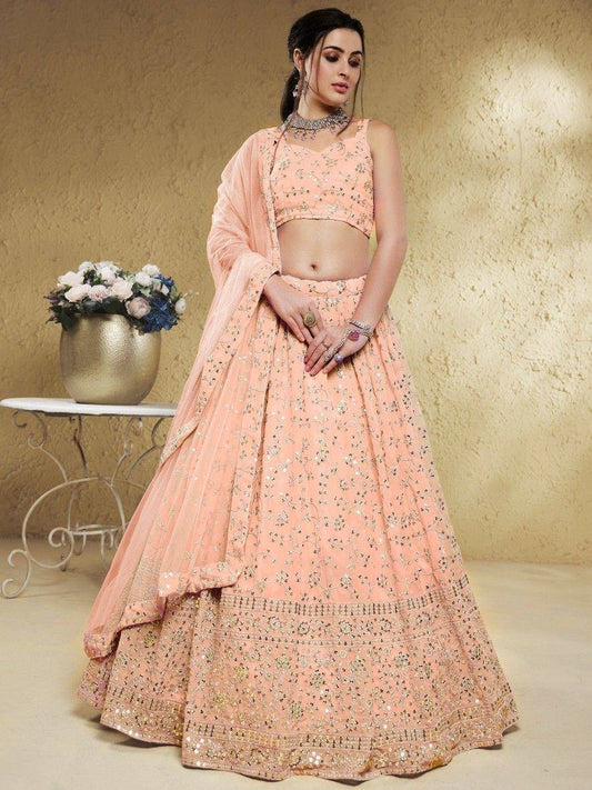 Tulsi Art Awesome Light Pink Embroidered Georgette Bridesmaid Lehenga Choli
