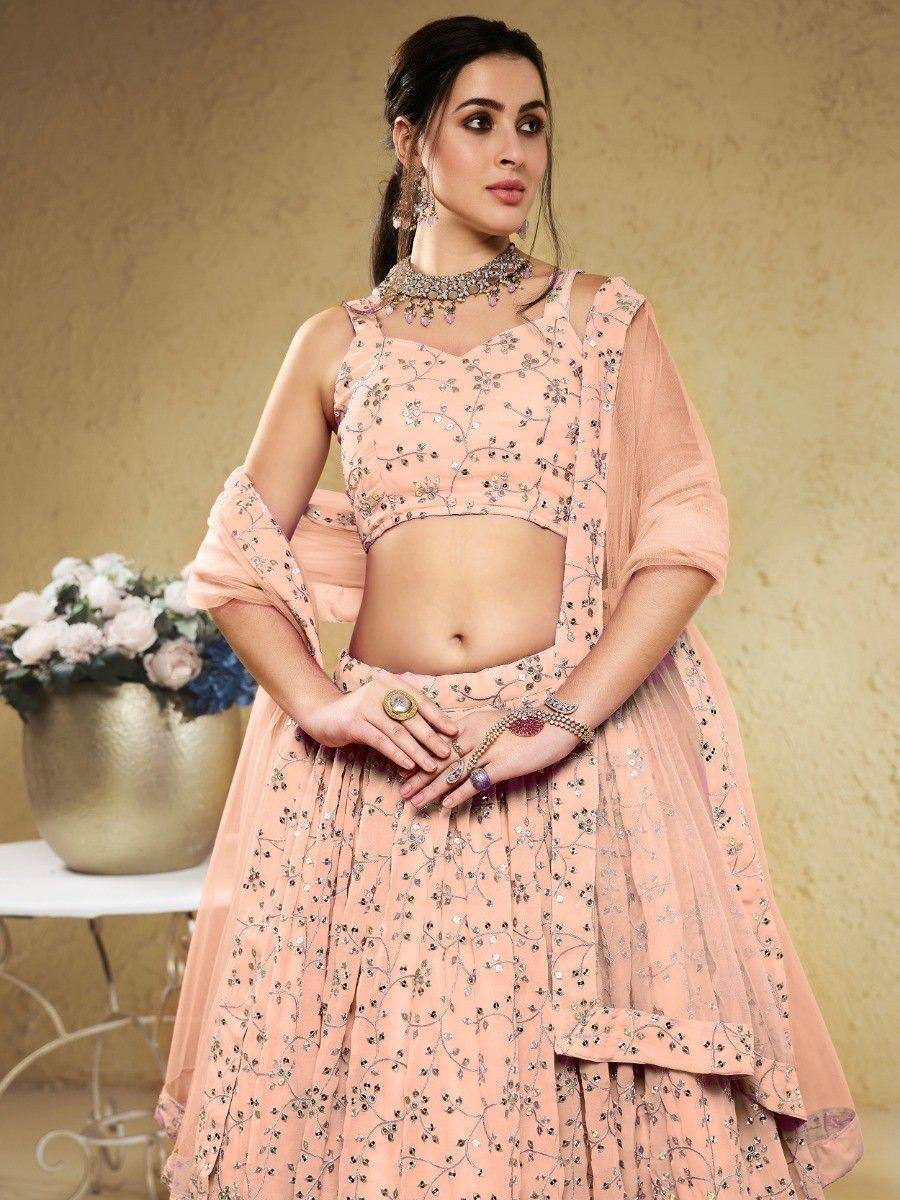 Tulsi Art Awesome Light Pink Embroidered Georgette Bridesmaid Lehenga Choli