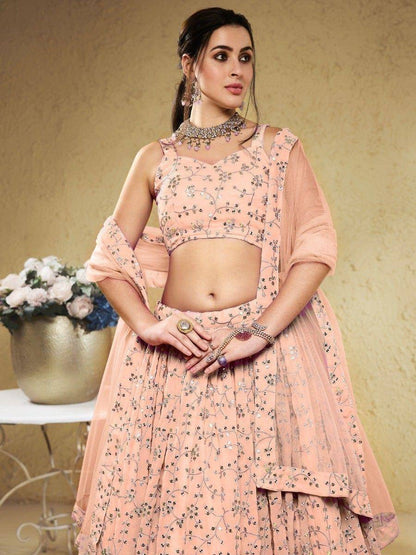 Tulsi Art Awesome Light Pink Embroidered Georgette Bridesmaid Lehenga Choli