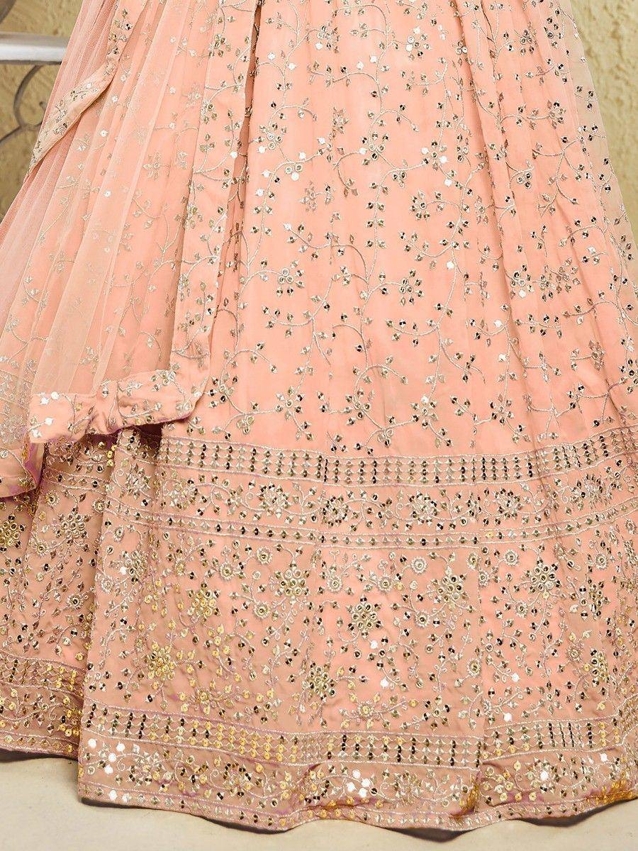 Tulsi Art Awesome Light Pink Embroidered Georgette Bridesmaid Lehenga Choli