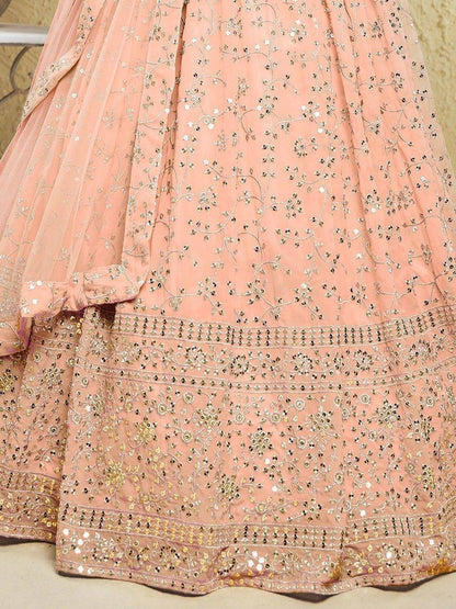 Tulsi Art Awesome Light Pink Embroidered Georgette Bridesmaid Lehenga Choli