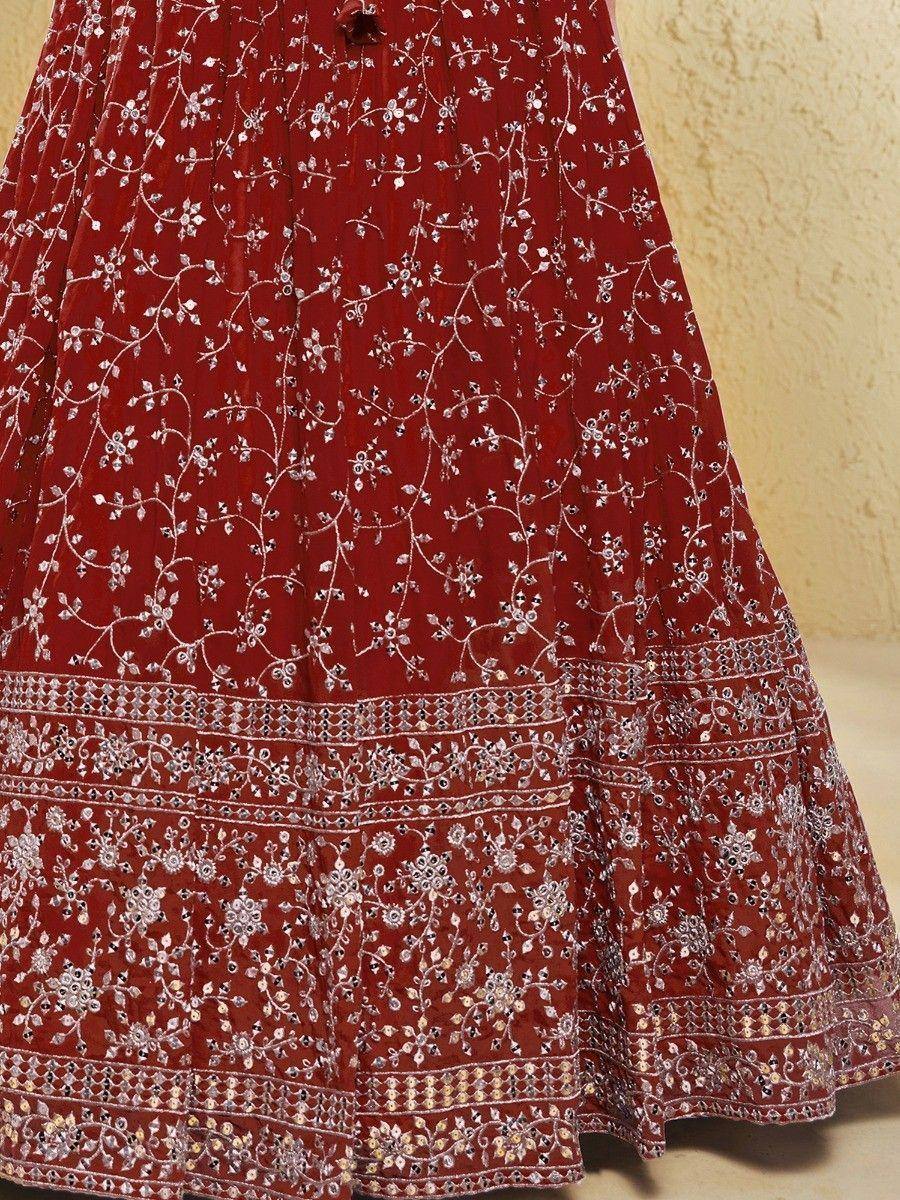 Tulsi Art Stunning Red Embroidered Georgette Wedding Wear Lehenga Choli
