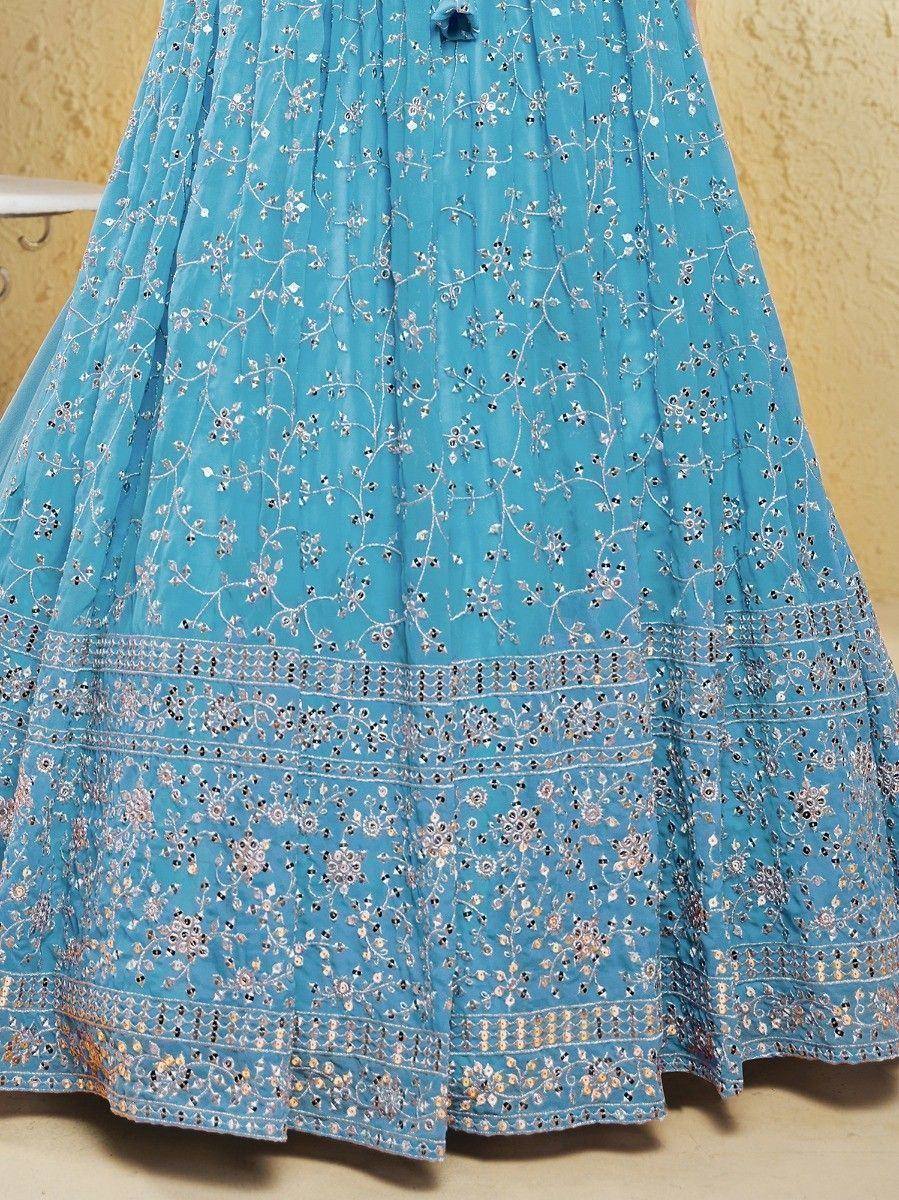 Tulsi Art Lovely Sky-Blue Embroidered Georgette Engagement Wear Lehenga Choli