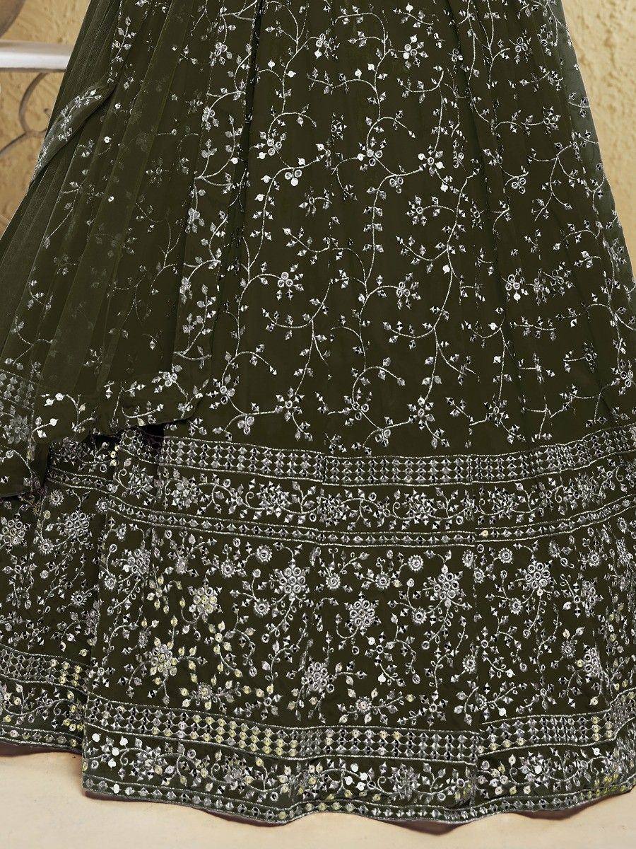 Tulsi Art Astonishing Green Embroidered Georgette Mehendi Wear Lehenga Choli