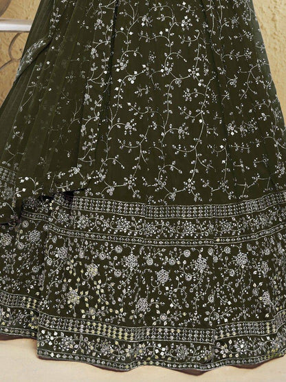 Tulsi Art Astonishing Green Embroidered Georgette Mehendi Wear Lehenga Choli