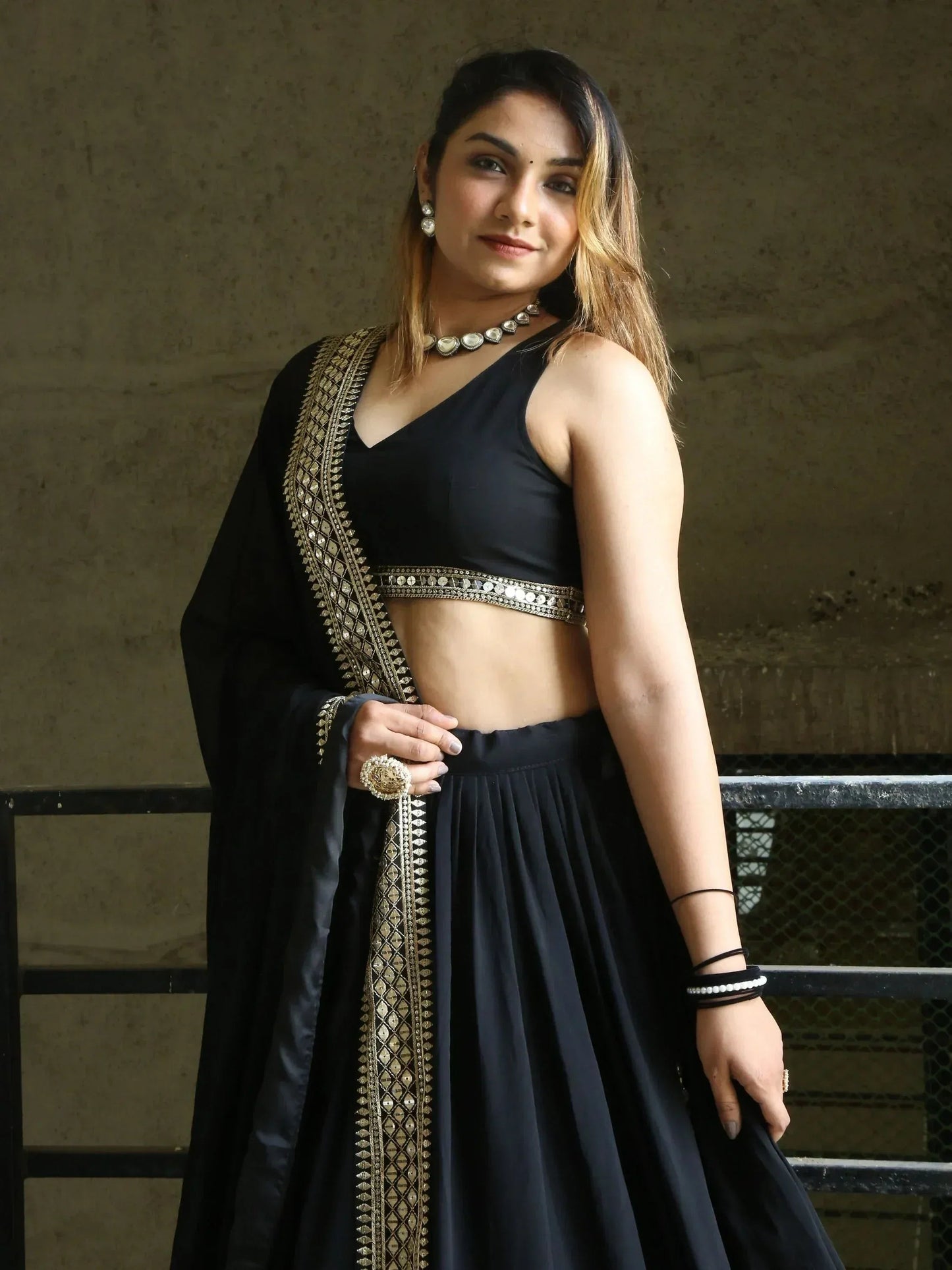 Tulsi Art Pretty Black Heavy Lace Work Georgette Reception Wear Lehenga Choli