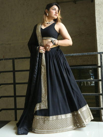 Tulsi Art Pretty Black Heavy Lace Work Georgette Reception Wear Lehenga Choli