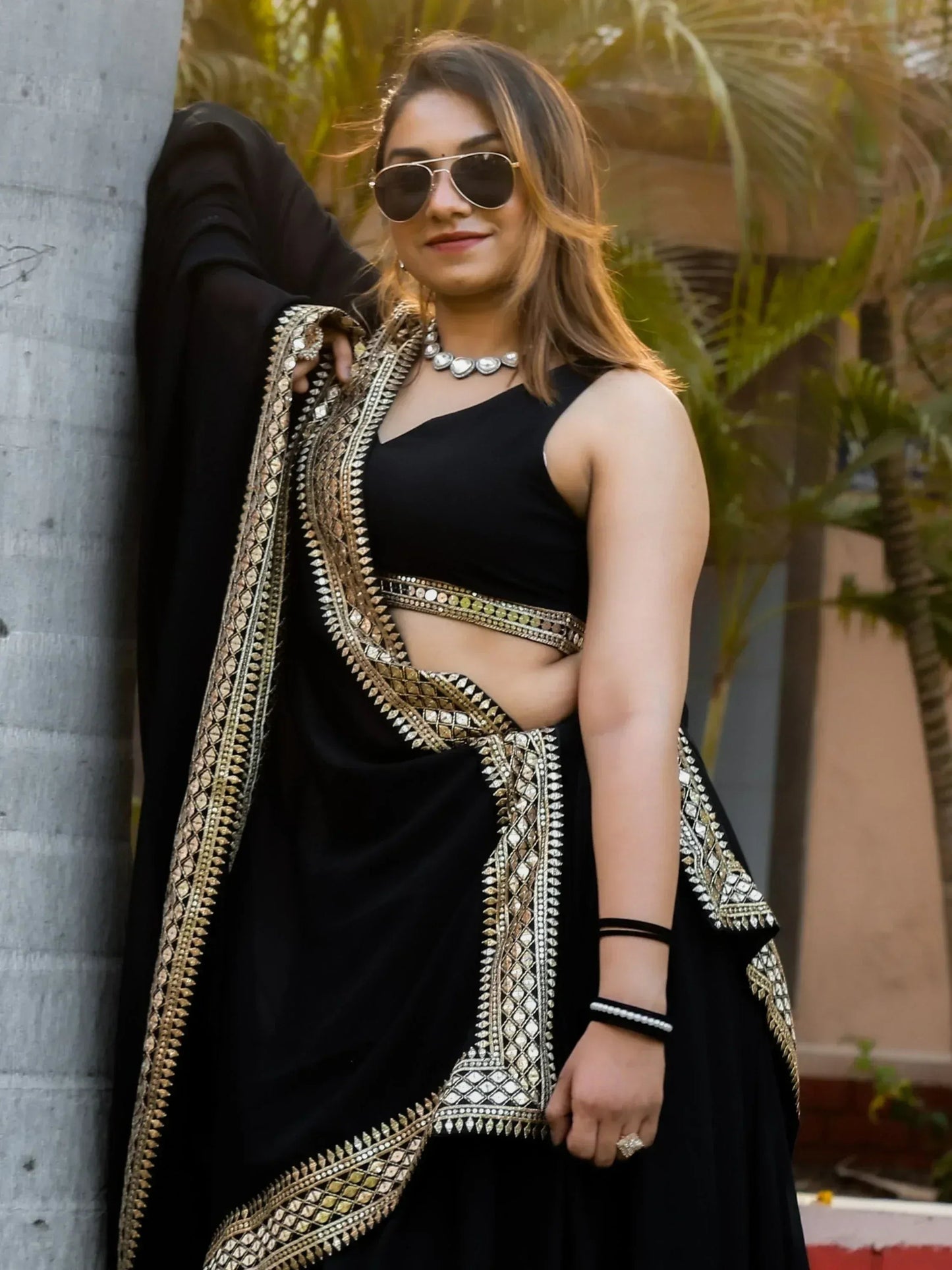 Tulsi Art Pretty Black Heavy Lace Work Georgette Reception Wear Lehenga Choli