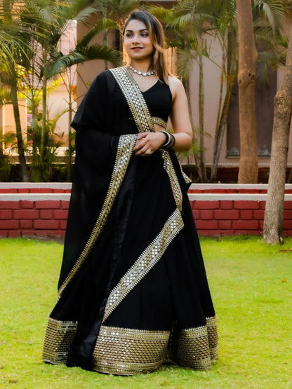 Tulsi Art Pretty Black Heavy Lace Work Georgette Reception Wear Lehenga Choli