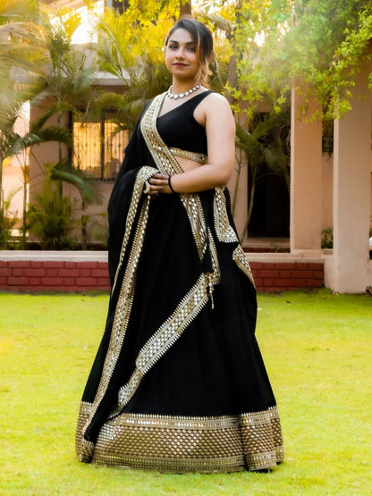 Tulsi Art Pretty Black Heavy Lace Work Georgette Reception Wear Lehenga Choli