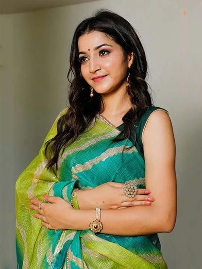 Tulsi Art Charming Blue & Green Leheriya Printed Cotton Function Wear Saree