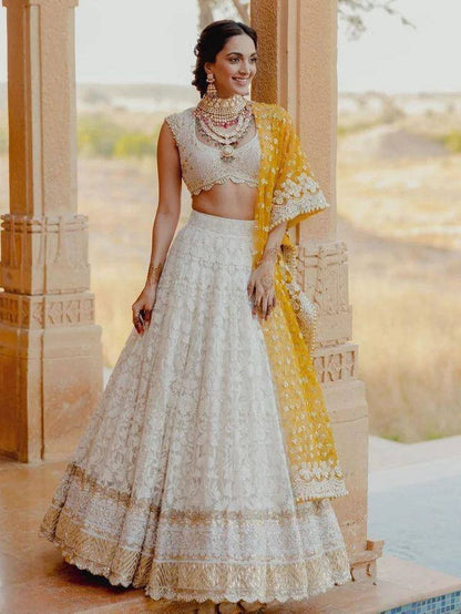Tulsi Art Kiara Advani Inspired White Embroidered Georgette Bridal Lehenga Choli