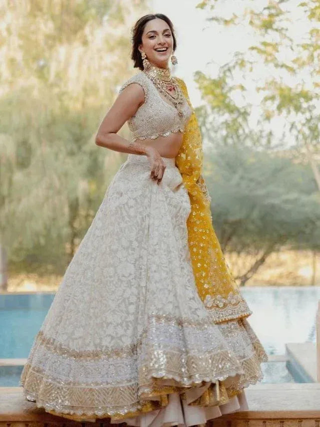 Tulsi Art Kiara Advani Inspired White Embroidered Georgette Bridal Lehenga Choli