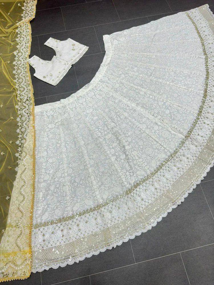 Tulsi Art Kiara Advani Inspired White Embroidered Georgette Bridal Lehenga Choli