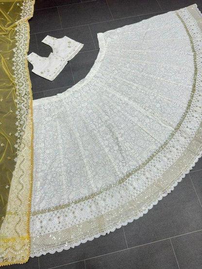 Tulsi Art Kiara Advani Inspired White Embroidered Georgette Bridal Lehenga Choli
