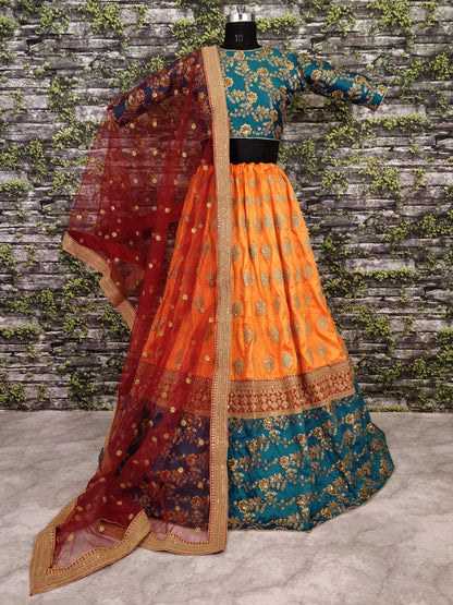 Tulsi Art Sabyasachi Teal Green-Yellow Bridal Lehenga Choli With Dupatta